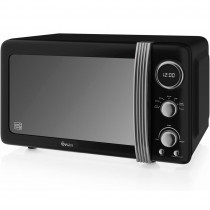 Swan Retro SM22030LBNEU Microondas Digital 20L, 5 Niveles de Potencia, Función Descongelación, Temporizador 60 Minutos, Puerta Espejo, Plato Giratorio 27 cm, Diseño Vintage, Negro, 800W ?>