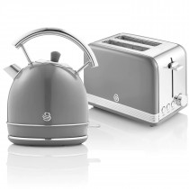 Swan Retro Set Desayuno Hervidor de Agua 1,8L Inalámbrico con Resistencia de Acero Inoxidable, Tostadora Pan Ranura Ancha 2 Rebanadas, Regulador 6 Niveles de Tostado, Diseño Vintage, Gris ?>