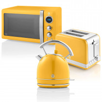 Swan Retro Set Desayuno Hervidor de Agua 1.8L, Tostadora Pan Ranura Ancha 2 Rebanadas, Microondas 20L Digital, Diseño Vintage, Amarillo ?>