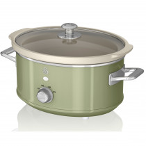 Swan SF17021GN Olla Cocción Lenta Retro 3,5L Recipiente Extraíble, Antiadherente Cerámica libre PFOA y PTFE, 3 Niveles Temperatura, Tapa Vidrio, Slow Cooker, Diseño Vintage, Verde ?>