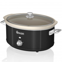 Swan Retro SF17031BNEU Olla Cocción Lenta 6,5L Recipiente Extraíble, Antiadherente Cerámica libre PFOA y PTFE, 3 Niveles Temperatura, Tapa Vidrio, Slow Cooker, Diseño Vintage, Negro, 320W ?>