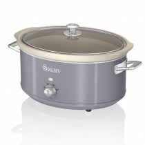 Swan SF17031GRN Olla Cocción Lenta Retro 6,5L Recipiente Extraíble, Antiadherente Cerámica libre PFOA y PTFE, 3 Niveles Temperatura, Tapa Vidrio, Slow Cooker, Diseño Vintage, Gris ?>