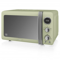 Swan SM22030GN Microondas Digital Retro 20L, 5 Niveles de Potencia, Función Descongelación, Temporizador 60 Minutos, Plato Giratorio 27 cm, Diseño Vintage, Verde, 800W ?>