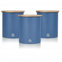 Swan SWKA17513BLUN Nordic Scandi Juego de 3 Botes Cocina Almacenaje de Acero al Carbono Resistente, Tapa de Bambú, Para Guardar Té, Café y Azúcar, Diseño Nórdico Azul ?>