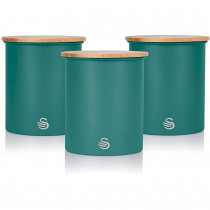 Swan SWKA17513GREN Nordic Scandi Juego de 3 Botes Cocina Almacenaje de Acero al Carbono Resistente, Tapa de Bambú, Para Guardar Té, Café y Azúcar, Diseño Nórdico Verde ?>