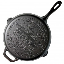 Victoria Sartén Hierro Fundido Esmaltado Inducción 30cm, Day of the Dead La Calaca Apta Barbacoa, Horno, Vitrocerámica, Gas, Cast Iron Skillet Curada para Crear Antiadherente Libre de Tóxicos sin PFOA  ?>