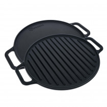 Victoria Plancha Cocina Hierro Fundido Esmaltado Inducción Parrilla Doble Reversible 32cm Redonda para Fuego, Barbacoa, Horno, Vitrocerámica, Gas, Libre de Tóxicos sin PTFE ?>