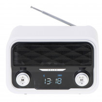 Adler AD1185 Radio Bluetooth, Sintonizador FM, Memoria 50 Emisoras, Reproducción MP3, Puerto USB y Tarjeta SD, Inalámbrica, Estilo Moderno, Portátil, Pantalla LCD, Blanco