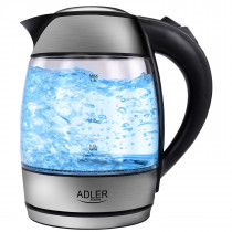 Adler AD1246 Hervidor de Agua Eléctrico Cristal 1,8 Litros, Recipiente sin BPA, Resistencia Oculta, 2200 W con Apagado Automático al Alcanzar la Ebullición, Inalámbrico 360º sin Cable