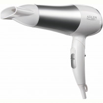 ADLER AD2225 Secador Pelo de Viaje, Plegable, Compacto, 2 Niveles de Potencia, Chorro Aire Frío, Boquilla Concentradora 360º, 2200W, Blanco y Gris