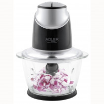 ADLER AD4082 Picadora Eléctrica de Alimentos, 4 Cuchillas Acero Inoxidable, 2 Velocidades, Recipiente de Cristal 1,2 Litros, Accesorios Aptos para Lavavajillas, Pica y Tritura Carne, Verduras, 550W 