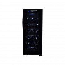 Adler AD 8075 Vinoteca 12 Botellas, Capacidad de 33L, Estantes en Acero Inox, Panel Táctil y Pantalla LED, Regulador de Temperatura 12 a 18 °C, Iluminación Interior, Estrecha, Alta, Negra, 50W 