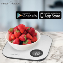 Proficook KW 1158 - Báscula de Cocina digital con Bluetooth, aplicación para control de calorias, dietas y valores nutricionales, compatible con iOS o Android