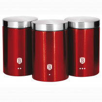 Berlinger Haus Burgundy Juego de 3 Botes Cocina Almacenaje de Acero Inoxidable Resistente, Ø11 x 17,8 cm, Para Guardar Té, Café y Azúcar, Metallic Line Diseño Moderno, Rojo Metalizado / Inox