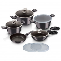 Berlinger Haus Carbon Pro Batería Cocina Inducción 13 Piezas, Antiadherente Titanio sin PFOA, Aluminio, Set 3 Cazuelas, 3 Tapas Cristal 3 Herméticas, 2 Sartenes, 2 Salva Manteles, Vitrocerámica