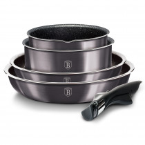 Berlinger Haus Carbon Pro Batería Cocina Inducción 9 Piezas, Mango Extraíble Intercambiable, Antiadherente sin PFOA, Aluminio, Set Cacerolas y Sartenes, Tapas Cristal + Herméticas, Apilable