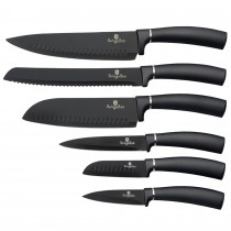 Berlinger Haus Carbon Pro Juego 6 Cuchillos Cocina Profesional, Hoja Acero Inoxidable Recubrimiento Antiadherente, Cocinero, Cebollero, Pan, Santoku, Pelar, Mango Ergonómico, Diseño Metallic Line