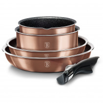 Berlinger Haus Rose Gold Batería Cocina Inducción 9 Piezas, Mango Extraíble Intercambiable, Antiadherente sin PFOA, Aluminio, Set Cacerolas y Sartenes, Tapas Cristal + Herméticas, Apilable