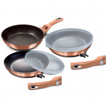 Berlinger Haus Rose Gold Juego 3 Sartenes Inducción 20-24-28 cm Aluminio Forjado, Antiadherente Ecológico sin PFOA, Tapas de Herméticas, Mangos Desmontables, Diseño Metallic, Vitrocerámica, Gas