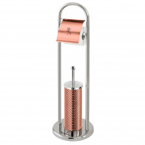 Berlinger Haus Rose Gold Portarrollos Papel Higiénico de Pie con Escobilla WC Acero Inox, Cepillo Inodoro Antisalpicaduras, Portarollos + Portaescobillas sin Taladros Metallic Line Diseño Moderno Oro Rosa