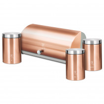 Berlinger Haus Rose Gold Set Panera de Mesa + Juego de 3 Botes Cocina Almacenaje, Acero Inoxidable, Contenedor para Guardar Pan y Bollería, Tapa Deslizante, Diseño Moderno, Bread Box, Oro Rosa/ Inox