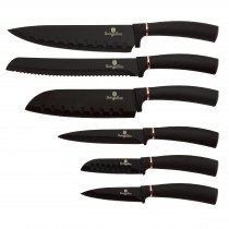 Berlinger Haus Black Rose Juego 6 Cuchillos Cocina Profesional, Hoja Acero Inoxidable Recubrimiento Antiadherente, Cocinero, Cebollero, Pan, Santoku, Pelar, Mango Ergonómico, Diseño Elegante