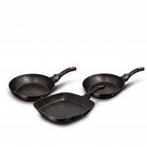 Berlinger Haus Balck Rose Juego 2 Sartenes y Grill Inducción 20-24-28cm, Aluminio Forjado, Antiadherente Ecológico Marmol sin PFOA, Diseño Elegante, Apta para Todas Las Cocinas, Vitrocerámica, Gas