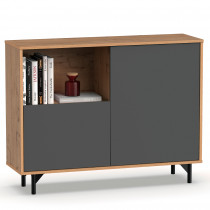 briebe Aparador Salón, Mueble Comedor Auxiliar, Buffet, 2 Puertas, 1 Estante 86x112x33 cm (Alto x Ancho x Profundo) Recibidor Diseño Industrial Moderno, Fokus Gris / Roble Gold 