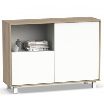 briebe Aparador Salón, Mueble Comedor Auxiliar, Buffet, 2 Puertas, 1 Estante 82,5x112x33 cm (Alto x Ancho x Profundo) Recibidor Estrecho, Diseño Moderno, Nova Blanco / Roble Cambrian