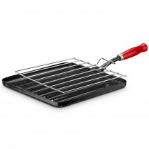 briebe Grill Asador Inducción Rayas 23x23 cm Acero Esmaltado, Sartén con Parrilla Extraíble Cuadrada, Apto para Vitrocerámica, Fuego, Gas, Horno, Levante Negro Jaspeado