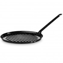 briebe Grill Asador Inducción Rayas 24 cm Acero Esmaltado, Sartén Parrilla Redonda, Apto para Vitrocerámica, Fuego, Gas, Horno, Levante Negro Jaspeado