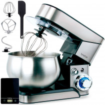 briebe Batidora Amasadora Repostería 1800W MAX, Robot Cocina Profesional + Báscula, Movimiento Orbital, Varillas, Gancho Masa, Bol 5 L, 6 Velocidades + Función Pulso, Inox KM1114B 