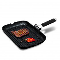 briebe Black Titanium Grill Asador Rayas, Inducción, Antiadherente Titanio, Sartén Plancha 34x24cm Aluminio Fundido sin PFOA, Mango Plegable, Apto Vitrocerámica, Gas