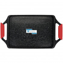 briebe Black Titanium Plancha Cocina Inducción Asar, Antiadherente Titanio, Aluminio Fundido, Bandeja Asadora 43x25cm, Recubrimiento sin PFOA, Asas Silicona, Vitrocerámica, Gas, Horno