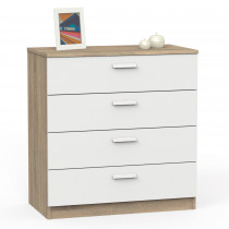 briebe Cómoda Dormitorio, Cajonera 4 Cajones, Sinfonier 78x74x40 cm (Alto x Ancho x Profundo), Habitación Matrimonio, Juvenil, Infantil, Nova Roble Cambrian / Blanco