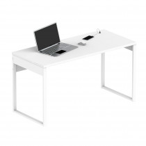 briebe Escritorio, Mesa de Ordenador Oficina, Estudio, Patas Estructura Metálica 76x135x60cm (Alto x Ancho x Profundo) Diseño Industrial, 2 Puertos USB Integrados, Desk, Smuk Blanco Atlas