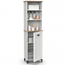 briebe Columna de Baño, Mueble Auxiliar, Armario Alto Estilo Vintage 168x46,5x31 cm (Alto x Ancho x Profundo) Espacio de Almacenamiento 3 Estantes, 1 Puerta, Eterna Blanco / Roble Cambrian