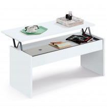briebe Mesa Centro Elevable, Comedor, Salón, Mesita Café Baja Auxiliar para Sofá, 47x100x50cm/ 58x100x50 cm (Alto x Ancho x Profundo) Opal Blanco