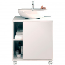 briebe Mueble Baño Bajo Lavabo Pie Armario Auxiliar para Lavabos con o sin Pedestal 64x59x45 cm, 1 Puerta, Espacio de Almacenamiento 6 Estantes, Esencia Blanco Brillo