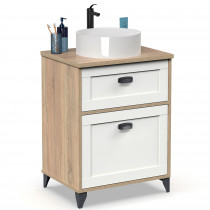 briebe Mueble Baño 60 cm, Lavabo Sobre Encimera No Incluido, Armario Auxiliar Estilo Vintage 80x61x47 cm, Espacio de Almacenamiento 1 Cajón, 1 Puerta, Eterna Roble Cambrian / Blanco