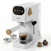 briebe Nordic Cafetera Espresso 20 Bares Compatible Cápsulas Nespresso y Café Molido, Máquina Café Semiautomática Profesional 1350W, Espumador Leche, Pantalla Táctil, 1,2L, Diseño Nórdico Blanco 