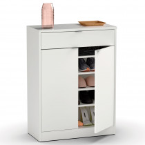 briebe Zapatero Entrada Recibidor, Mueble Auxiliar Estrecho Dormitorio, 2 Puertas, 1 Cajón 101x75x36 cm (Alto x Ancho x Profundo), 20 Pares Zapatos, Domus Blanco Alto Brillo