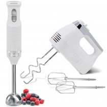 briebe Elegance Set Batidora de Mano 600W, 2 Velocidades Pie Desmontable Acero Inoxidable + Batidora de Varillas Eléctrica 400W, Amasadora de Mano Especial Repostería 5 Velocidades + Turbo, Blanco