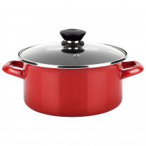 Fagor Optimax Cacerola Inducción 26 cm, Tapa de Cristal, Acero Esmaltado, Alto Espesor, Antiadherente Ecológico XYLAN PLUS sin PFOA, Apta para Todas Las Cocinas, Vitrocerámica, Gas, Horno, Lavavajillas, Rojo