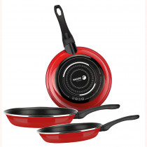 Fagor Optimax Set Juego Sartenes Inducción 20-24-28 cm, Acero Esmaltado, Antiadherente Ecológico XYLAN PLUS sin PFOA, Alto Espesor, Apta para Todas Las Cocinas, Vitrocerámica, Gas, Lavavajillas, Rojo