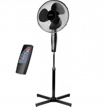 MPM MWP-19/C Ventilador de pie oscilante, 42 cm, altura ajustable, temporizador 7,5 horas, 3 velocidades, mando a distancia, negro, 50W