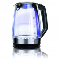 MPM MCZ-83 Hervidor de agua eléctrico cristal 1,7 litros, recipiente sin BPA, resistencia oculta, 2200 W con apagado automático al alcanzar la ebullición, inalámbrico 360º sin cable, negro