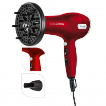 MPM MSW-08 secador de pelo profesional + Difusor, 2 ajustes de Velocidad, 3 Temperaturas, Botón Aire Frío, 2200W Rojo