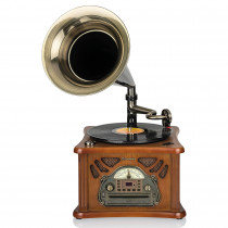 Roadstar HIF-1850TUMPK Gramófono Vintage de Madera Antiguo, Tocadiscos de Vinilo 33/45/78 rpm, Radio AM/ FM Reproductor CD-MP3, Cassette, USB Función Grabación, Mando a Distancia, Retro 