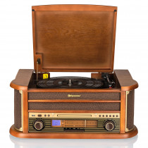 Roadstar HIF-1993BT Tocadiscos de Vinilo Vintage 33/45/78 rpm, Radio FM, Reproductor CD/ CDR/ CDRW/ CD-MP3, Cassette, Bluetooth, USB Función Grabación, Mando a Distancia, Retro, Madera